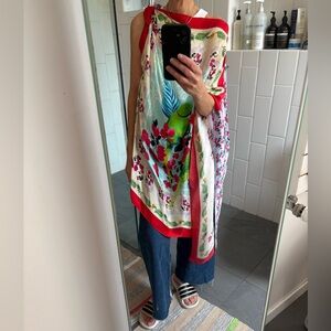 Verandah Lovell Parrot Print/Floral Print one shoulder cover-up